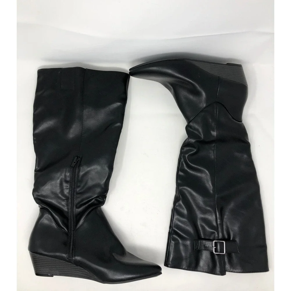 A NEW‎ DAY Womens 10 Tall Faux Leather Boots Low Wedge